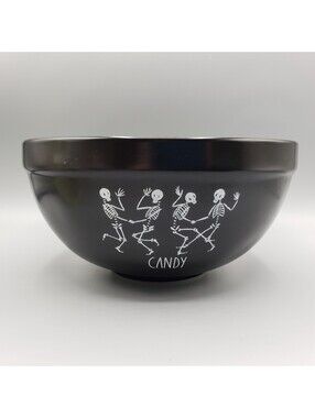 Rae Dunn Black Nesting Mixing Bowl Dancing Skeleton CANDY Magenta Halloween